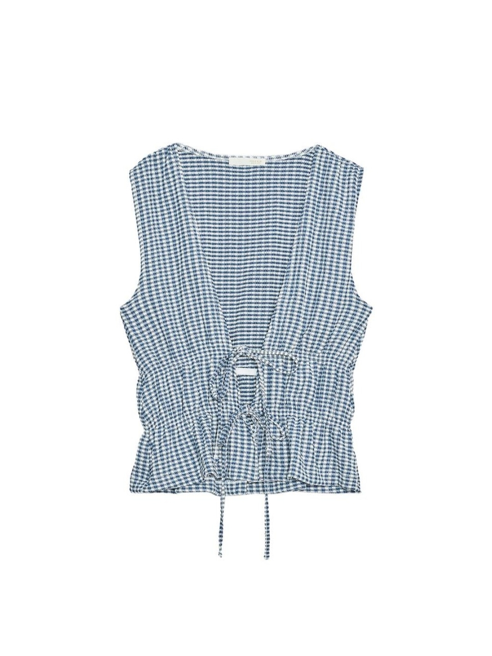 Zara Sleeveless Blue Gingham Tie-Front Women's Top